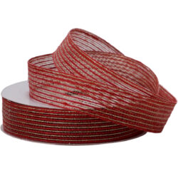 Jute Stripe Ribbon - 25mm x 18.28mtr / Red