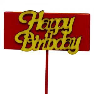 Happy Birthday Wooden Pick - 26cmL x 10picks / Red/Natural -1
