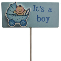 Baby Boy Wooden Pram Pick x 10pcs / 26cmL -1