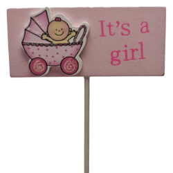 Baby Girl Wooden Pram Pick x 10pcs / 26cmL -1