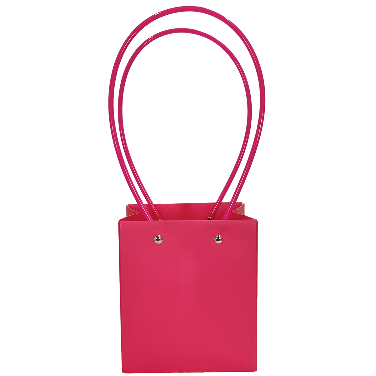 Square Laminated Paper Posy Bag - 13cm x 12.5cm x 15cmH / Fuchsia