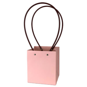 Square Laminated Paper Posy Bag - 13cm x 12.5cm x 15cmH / Pink