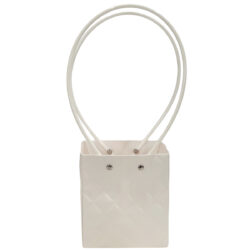 Square Quilt Laminated Cardboard Flower Bag - 11.5cm x 11cm x 13cmH / White