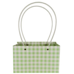 Rectangle Laminated Cardboard Flower Bag - 22cm x 10cm x13cm / Green & White Check