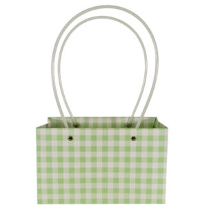 Rectangle Laminated Cardboard Flower Bag - 22cm x 10cm x13cm / Green & White Check