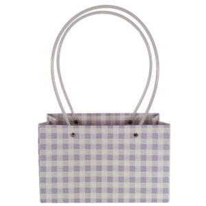 Rectangle Laminated Cardboard Paper Bag - 22cm x 10cm x13cm / Lavender & White Check