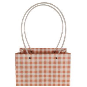Rectangle Laminated Cardboard Flower Bag - 22cm x 10cm x13cm / Pink & White Check