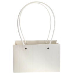Embossed Rectangle Cardboard Flower Bag - 22cm x 10cm x 13cmH / White