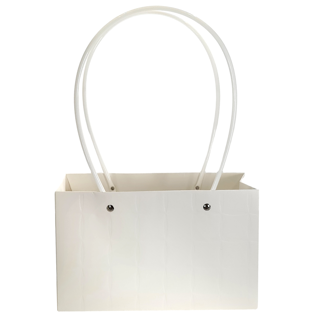 Embossed Rectangle Cardboard Flower Bag - 22cm x 10cm x 13cmH / White