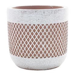 Med Lattice Cement Vase - 11.5cmD x 11.5cmH / White Wash -1