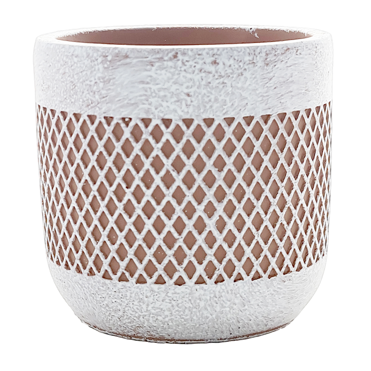 Med Lattice Cement Vase - 11.5cmD x 11.5cmH / White Wash -1