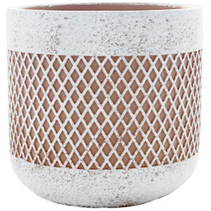 Lg Lattice Cement Vase - 13.8cmD x 13.5cmH / White Wash -1