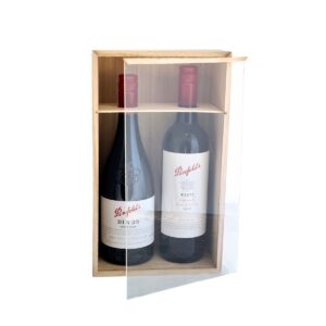 Wooden Hamper / 2 x Wine Box with Acrylic Lid - 33cmL x 20cmW x 9.5cmH / Natural -1