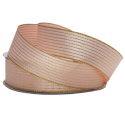 Satine Grosgrain with Metallic Thread - 25mm x 25mtrs / Light Pink w/Metallic Gold Thread -1