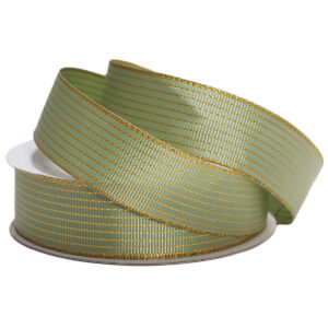 Satine Grosgrain with Metallic Thread - 25mm x 25mtrs / Sage w/Metallic Gold Thread -1