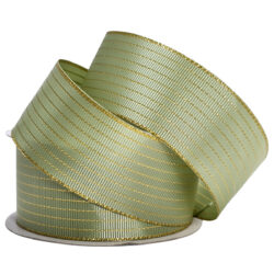 Satine Grosgrain with Metallic Thread - 38mm x 25mtrs / Sage w/Metallic Gold Thread -1