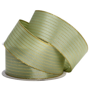 Satine Grosgrain with Metallic Thread - 38mm x 25mtrs / Sage w/Metallic Gold Thread -1