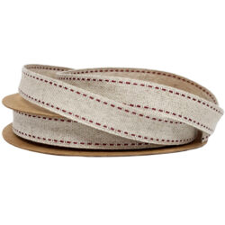 Hemp Saddle Stitch Ribbon - 15mm x 15mtrs / Natural w/Red Stitch -1