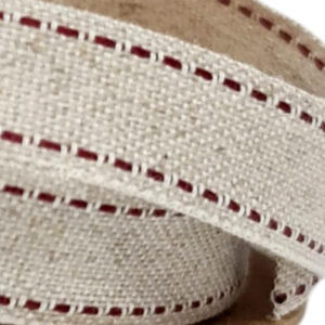 Hemp Saddle Stitch Ribbon - 15mm x 15mtrs / Natural w/Red Stitch -2