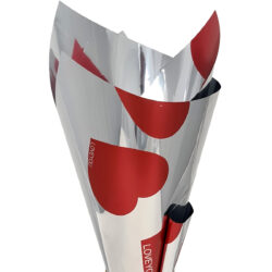 Silver Poly with Hearts - 50 x 70cm x 50 sheets / Red Hearts