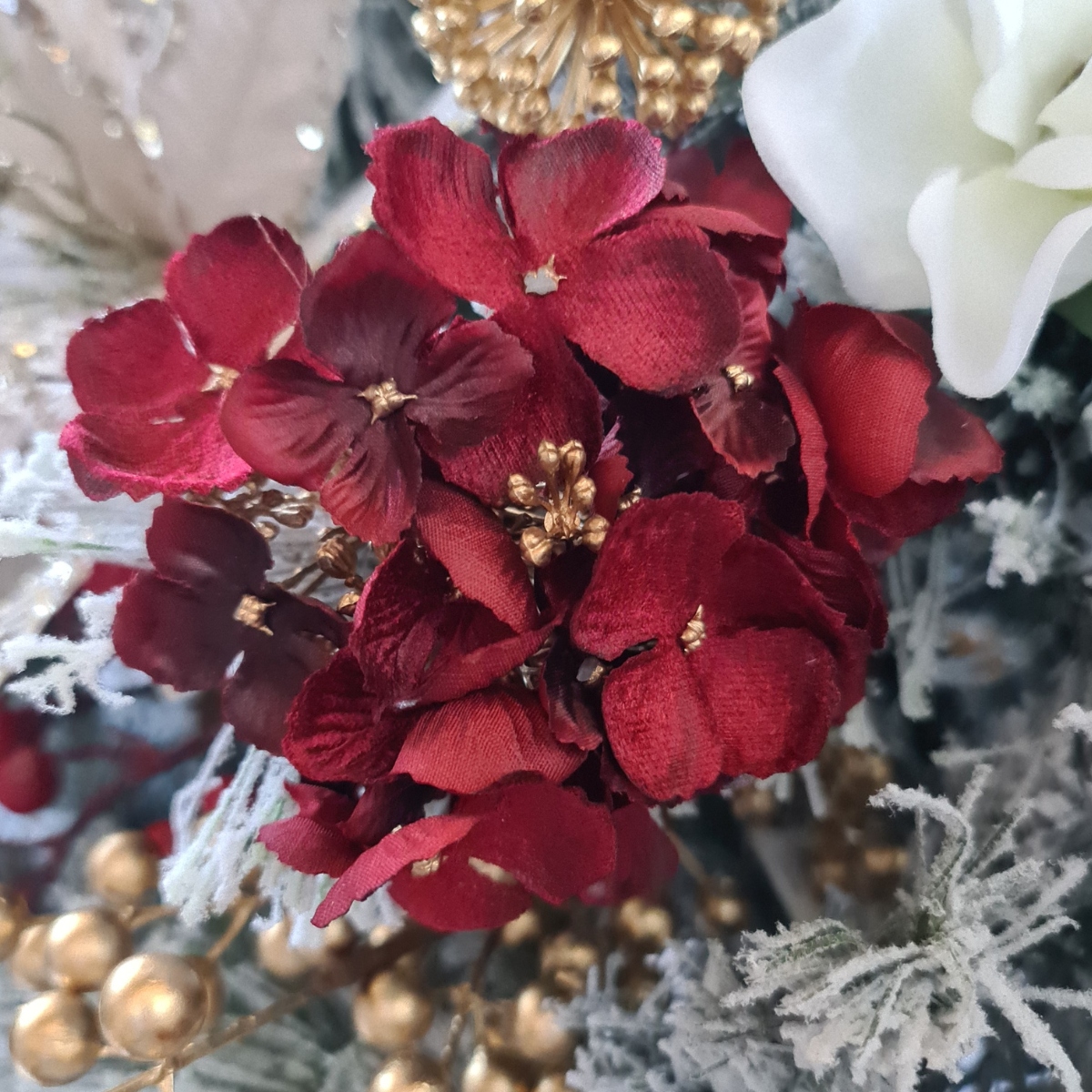 Hydrangea Clip Ornament / Dark Red - Image 2