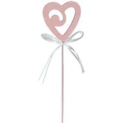 Wooden Heart Pick x 10pcs  - 30cm/ Light Pink