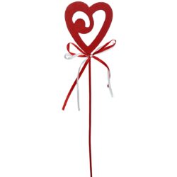 Wooden Heart Pick x 12pcs - 30cm / Red