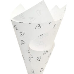 Mini Heart Premium Matte Cello Wrap - 65mic – 50cmx70cmx100 sheets / White/Black Hearts