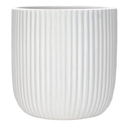 Ionic Satin Matte Med Ribbed Ceramic Pot - 13.5cmD x 13.5cmH / White