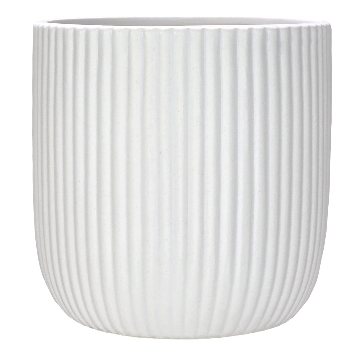 Ionic Satin Matte Med Ribbed Ceramic Pot - 13.5cmD x 13.5cmH / White
