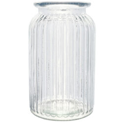 Large Ribbed Glass Jar Vase - 18.5cmH (no lid)
