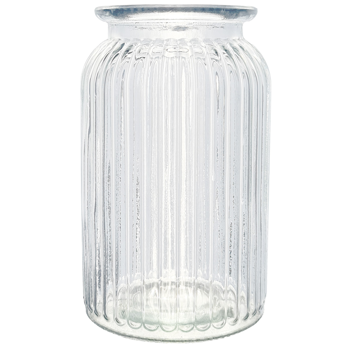 Large Ribbed Glass Jar Vase - 18.5cmH (no lid)