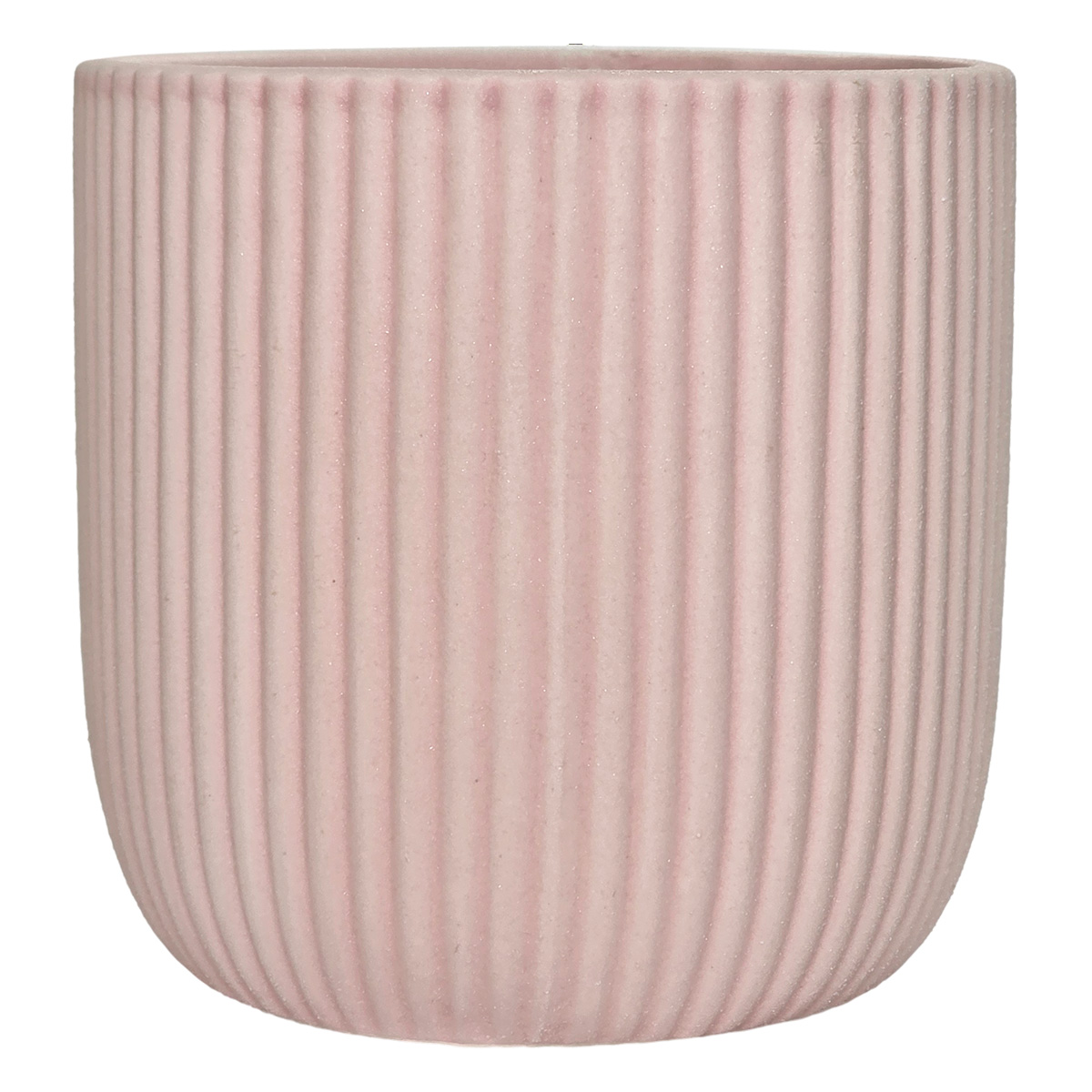 Ionic Rough Feel Med Ribbed Ceramic Pot - 13.5cmD x 13.5cmH/ Pink Fizz