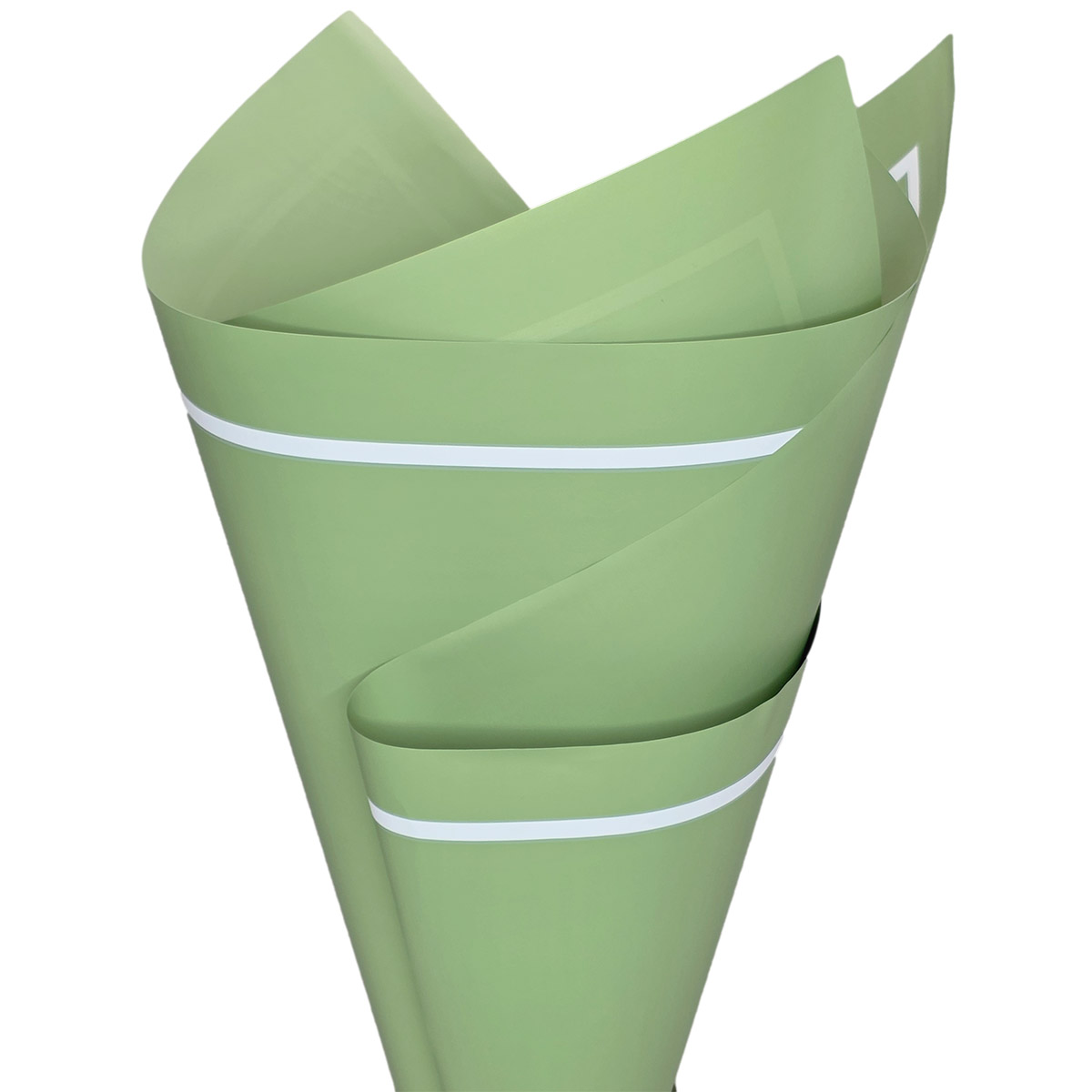 Premium Matte Poly Cello Wrap with Stripe Border - 65mic - 50x70cm x100sheets / Sage/White Stripe