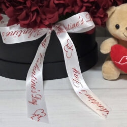 Satin Happy Valentine's Ribbon - White/Red