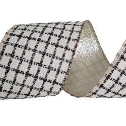 Boucle Ribbon - 9cmW x 9m / White/Black/Gold