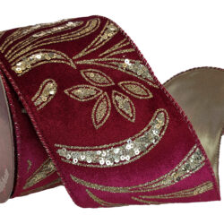 Carnivale Velvet Ribbon - 9cmW x 9m / Deep Red/Gold