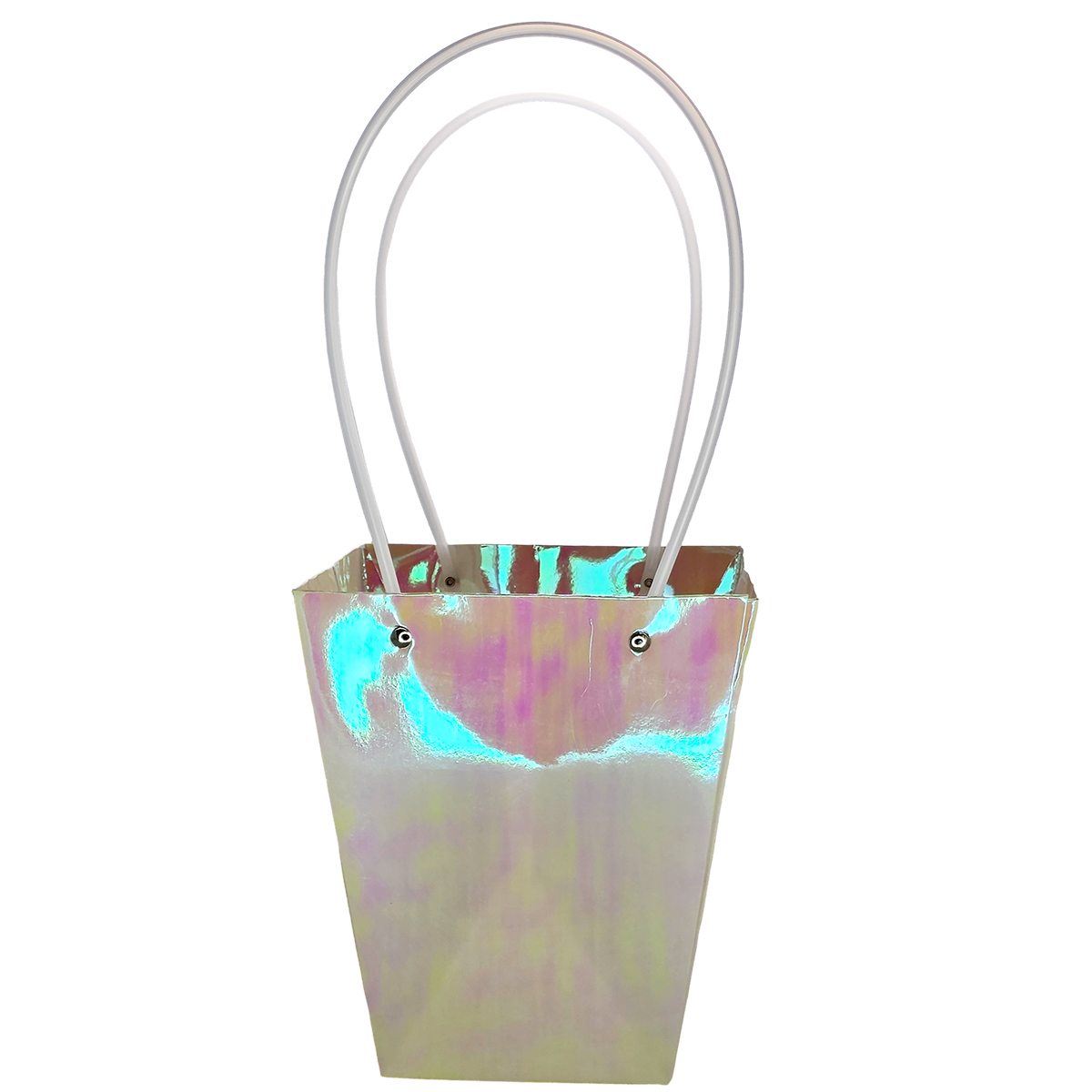 Large V Laminated Cardboard Flower Bag – 17cm x 12cm x 20cmH / Iridescent