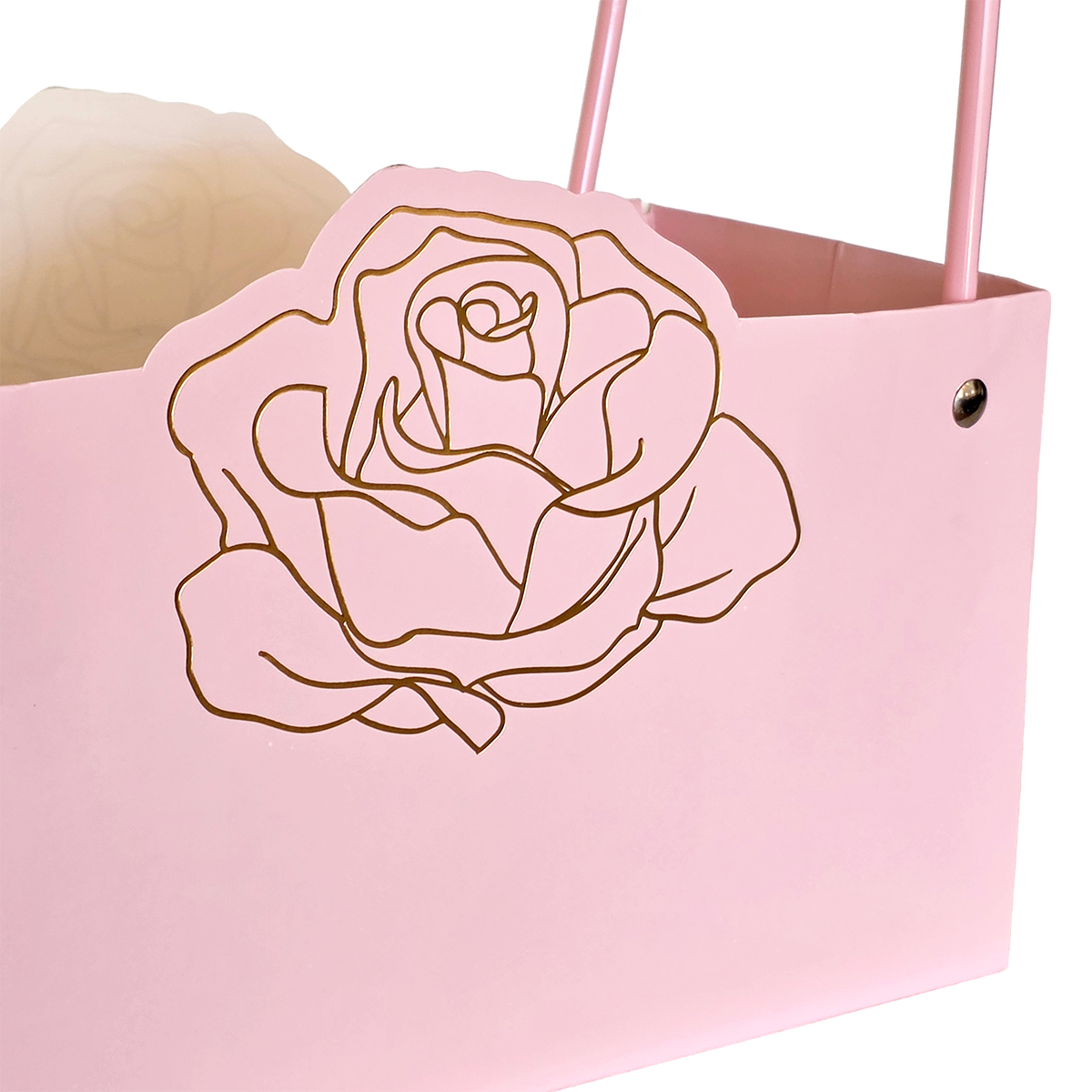 Flower Bag with Embossed Rose - 22 x 11 x 11.5cmH (pk10) / Lt Pink - Image 2