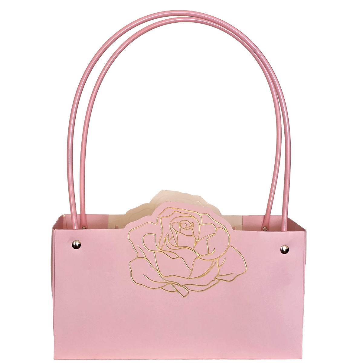Flower Bag with Embossed Rose - 22 x 11 x 11.5cmH (pk10) / Lt Pink