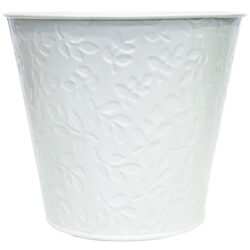 Leafy Round Metal Bucket 15cmH/White