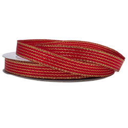 Satine Grosgrain with Metallic Thread - 10mm x 25mtrs / Red/Metallic Gold