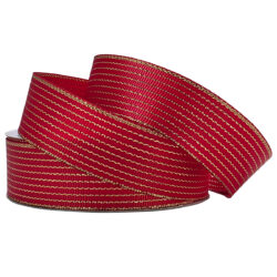Satine Grosgrain with Metallic Thread - 25mm x 25mtrs / Red/Metallic Gold