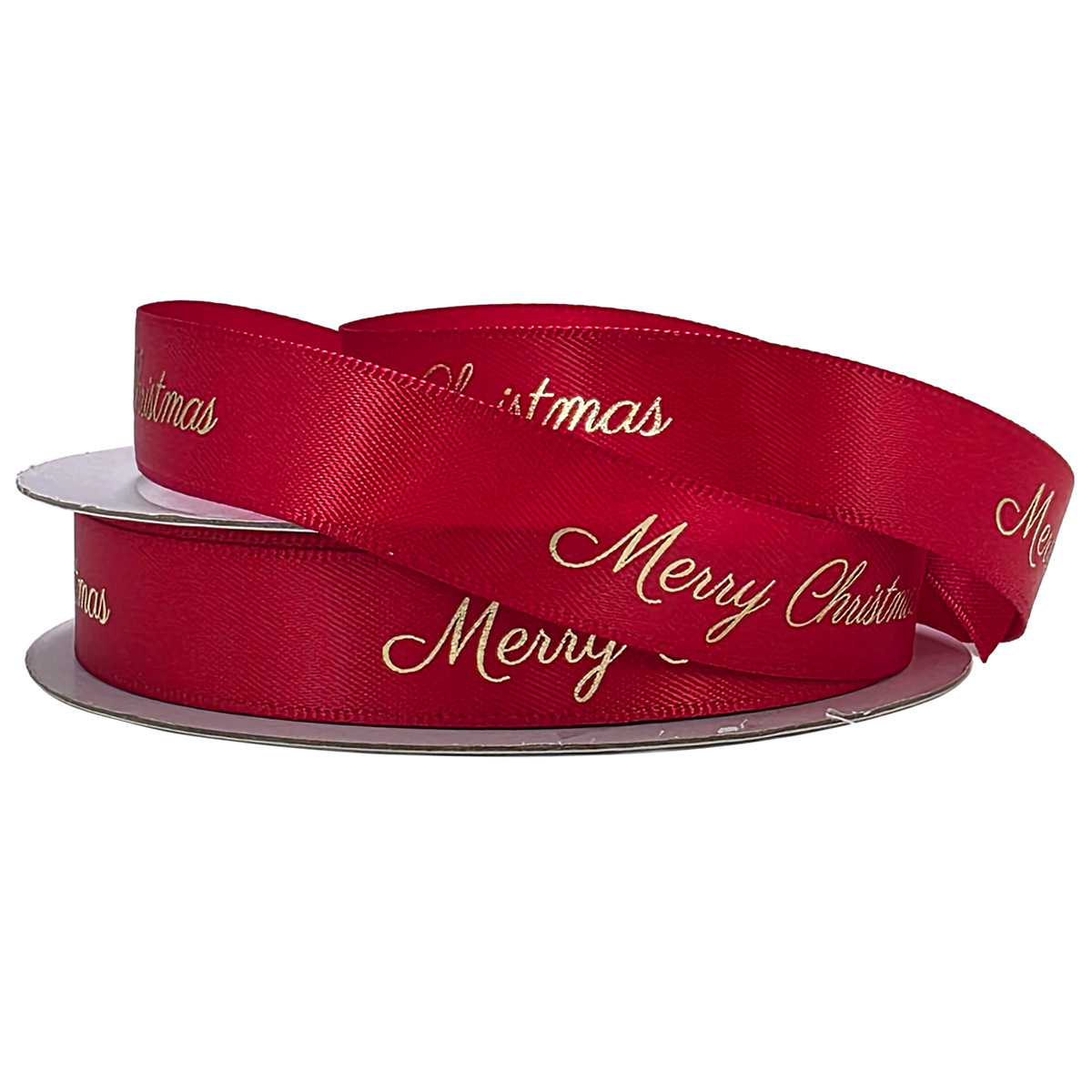 Merry Christmas D/F Satin Ribbon - 15mm x 25m / Red