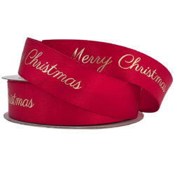 Merry Christmas D/F Satin Ribbon - 25mm x 25m / Red