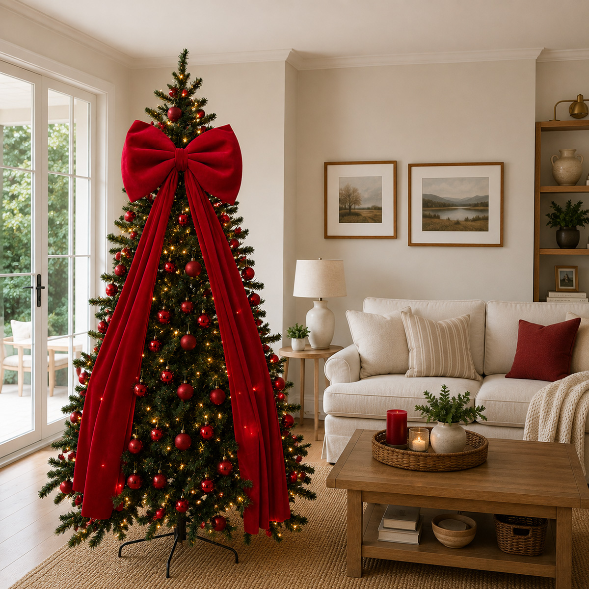Med Velvet Christmas Bow w/ Tails - 50 x 160cm / Red - Image 2