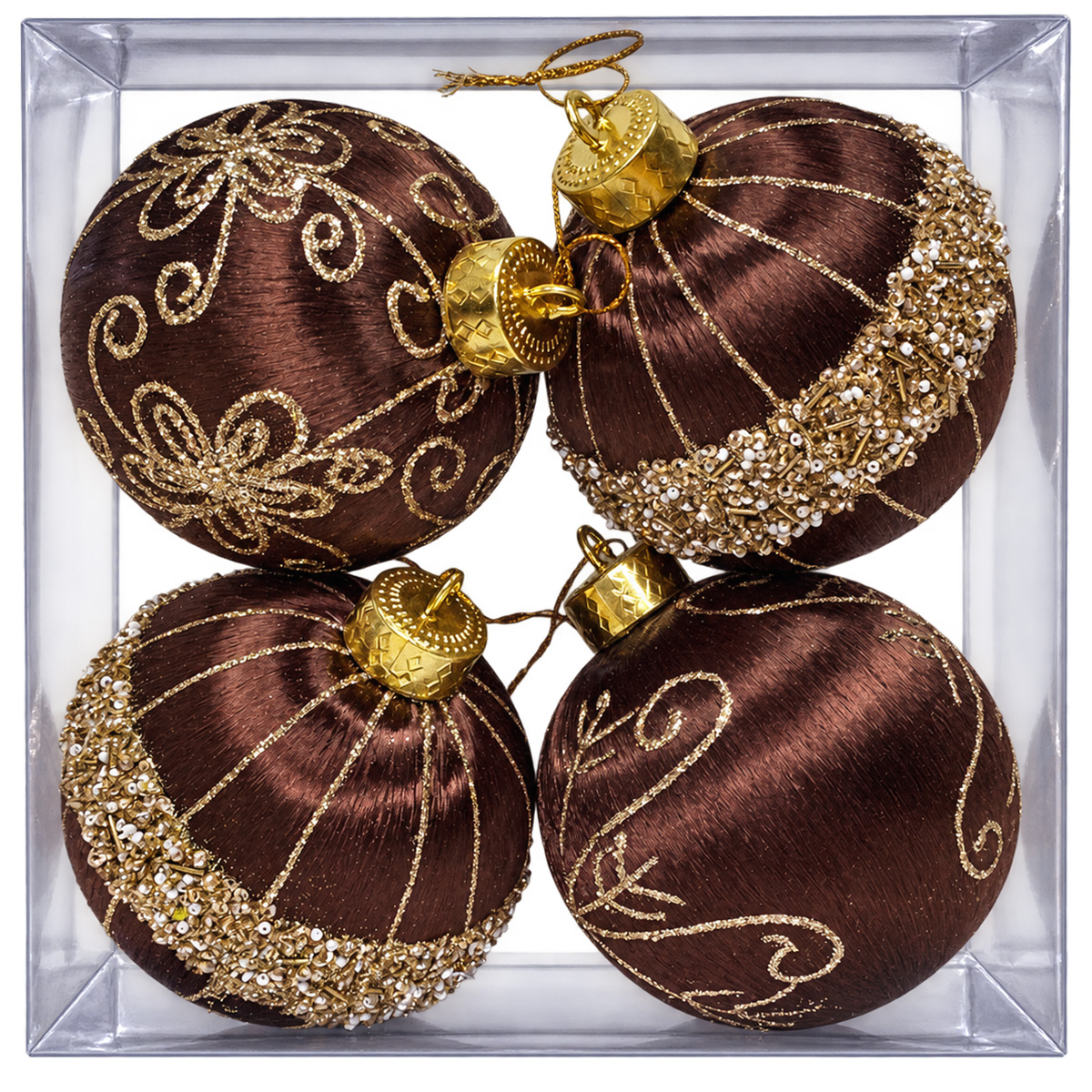 S/4 Luxe Christmas Baubles - 10cmD / Chocolate